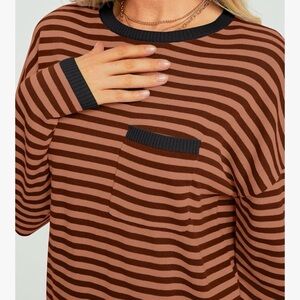 Striped Dark Red and Black Women's Top